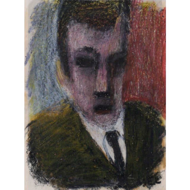 Expressionist Portrait of a Man in a Suit in Pastel on Paper Moody portrait of a man with dark hair by an unknown artist...