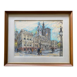 1960s Kamil Kubik New York City Hall Pastel For Sale