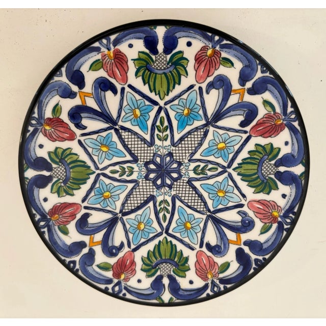 Spanish Ceramar Talavera Vintage Wall Plate Hand-Painted 7 In. Polychrome Colors For Sale In Palm Springs - Image 6 of 12