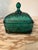 Spruce colored bee box made by Indiana Glass Tiara exclusive with finial, peg feet and embossed bee design throughout. In...