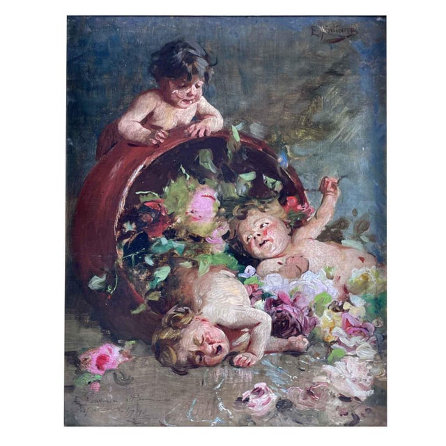 Ernesto Fontana Between the Two Quarrelsome Ones, The Third Enjoys 1893, an oil on canvas painting depicting three...