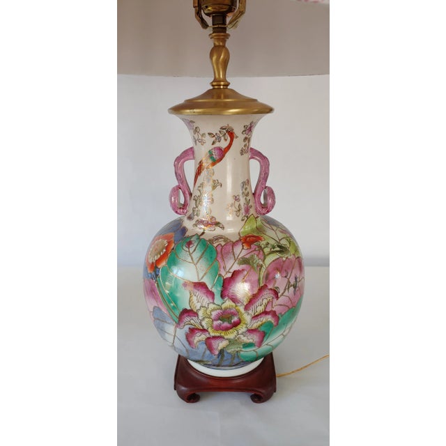 Vintage Tobacco Leaf Lamps With Pink Pleated Shades - a Pair For Sale - Image 11 of 13