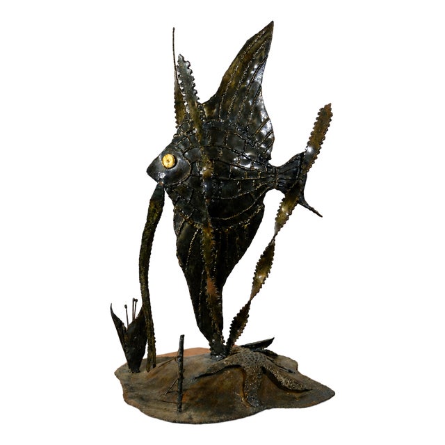 Large Brutalist Sculpture of an Angelfish, 1970, Welded Metal For Sale