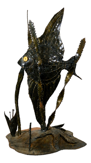 Large Brutalist Sculpture of an Angelfish, 1970, Welded Metal