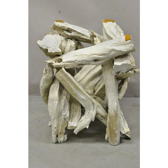 White Vintage Mid Century Modern White Driftwood Base Glass Top Side End Table For Sale - Image 8 of 10