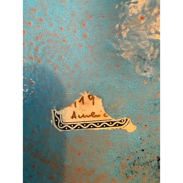 1940s Mid Century Modern Italian Ceramic Platter Fisherman With Stars Moonlight and Cat in Bright Blue Glaze For Sale - Image 9 of 10