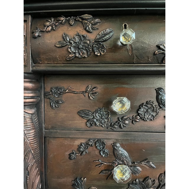 Traditional Antique Empire-Style Hand-Painted Dresser With Botanical & Bird Moulds, Claw Feet For Sale - Image 3 of 6