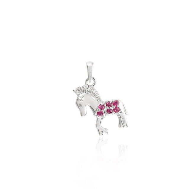 Vintage Style 925 Silver Horse Pendant With Ruby and Diamonds - Carat and her For Sale - Image 9 of 11