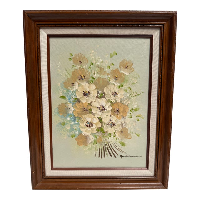 Signed Original Oil Painting Floral Bouquet Framed Vintage For Sale