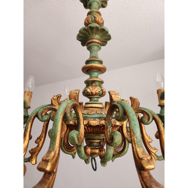 Antique Louis XV Rococo Baroque Florentine Chandelier with Eight Arms Gilded with Gold Leaf, Italy, 1920s For Sale - Image 13 of 18