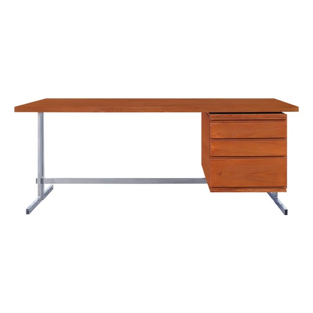 Mid-Century Modern German Teak and Chrome Executive Desk For Sale
