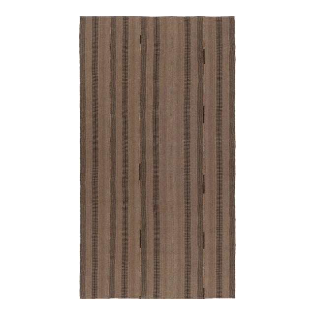 Vintage Persian Kilim, Earth-Toned Monochromatic Vertical Stripes For Sale