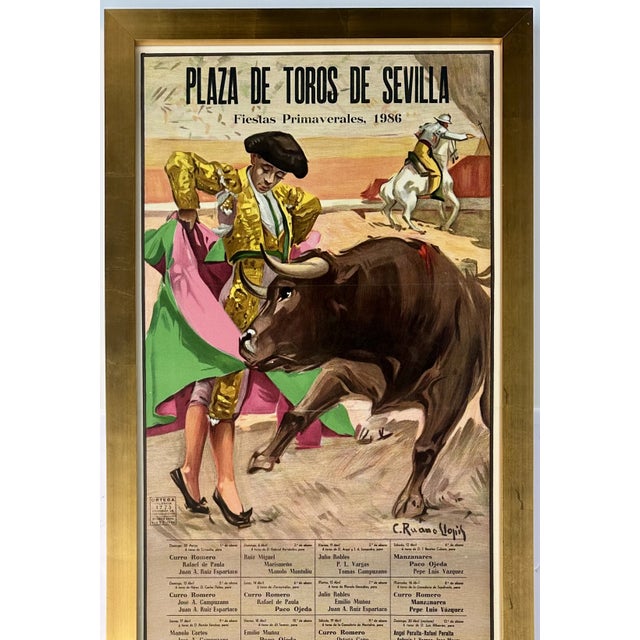 Spanish 1986 Plaza De Toros De Sevilla Bullfight Poster – Fiestas Primaverales, Tío Pepe Advertisement – Framed For Sale - Image 3 of 8
