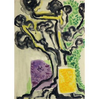 Bright Colored Abstract Watercolor and Ink - Under the Canopy For Sale