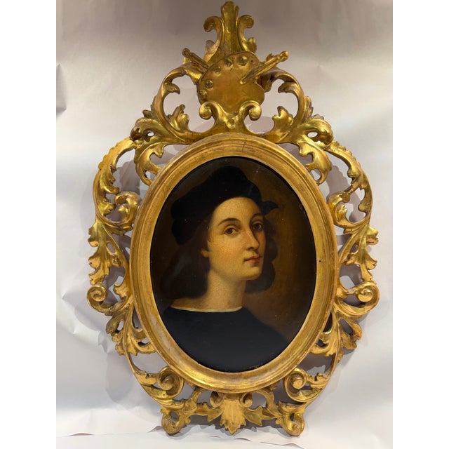Wood 18th Century Italian Portrait Painting After Raphael's Self Portrait For Sale - Image 7 of 11