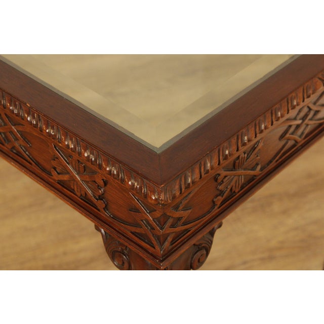 Chinese Chippendale Style Glass Top Mahogany Console Table For Sale - Image 11 of 12