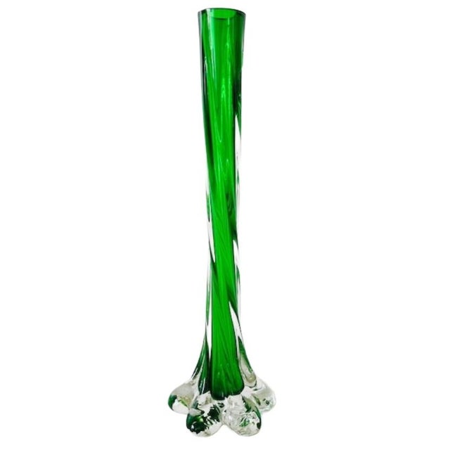 Glass Vintage Twisted Green Glass Vase, 1950s For Sale - Image 7 of 7