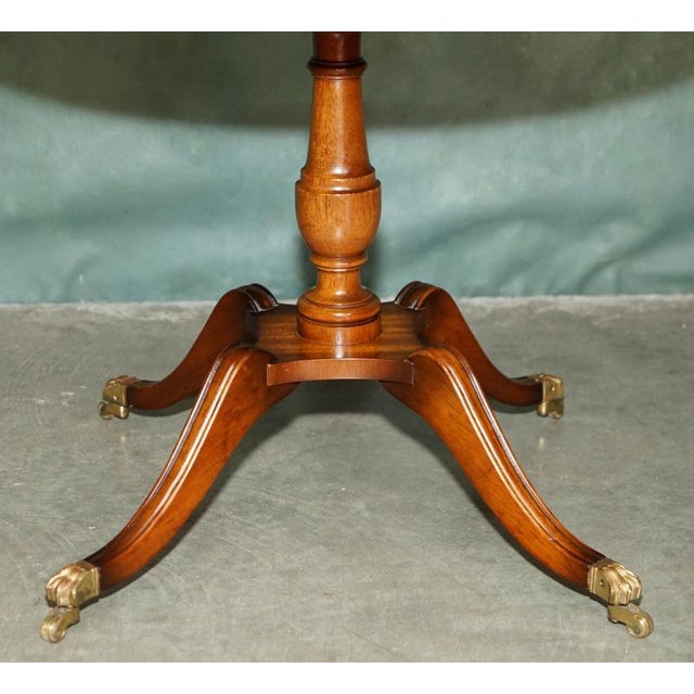 Flamed Hardwood Heritage Green Leather Top & Brass Lions Paw Castor Side Table For Sale - Image 6 of 11