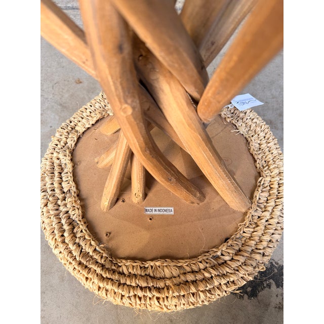Jeffan International Raffia and Teak Stool For Sale - Image 4 of 4