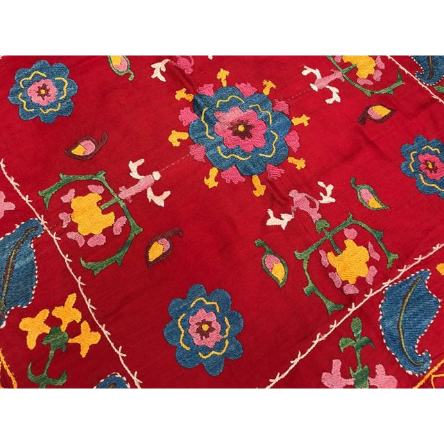 Vintage Red Suzani Square Table Cloth For Sale In Los Angeles - Image 6 of 6
