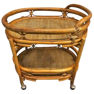 Vintage 1970s Bamboo Bar Cart For Sale