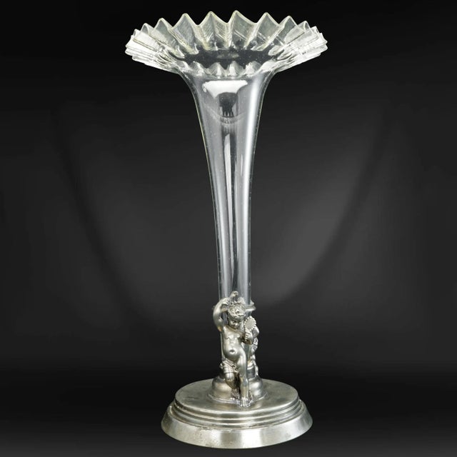 Victorian Vintage Viners Sheffield Pewter Epergne With Children For Sale - Image 3 of 11