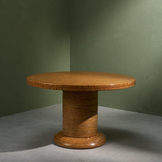 Pentagono Round Center Table in Layered Plywood by Pino Pedano, Italy, Late 1970s For Sale - Image 3 of 8
