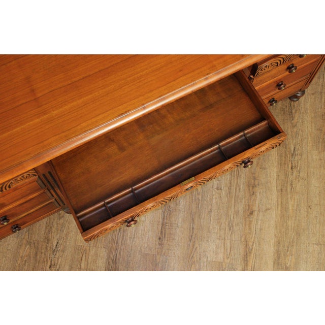 1930 Walnut Carved Pedestal Executive Desk with Pull-Out Writing Slides For Sale - Image 4 of 18