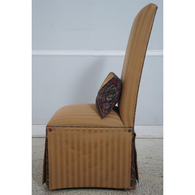 Traditional Pair of Upholstered Skirted Parsons Host High Back Chairs For Sale - Image 3 of 18
