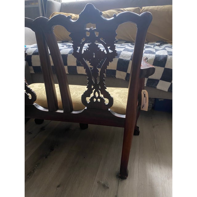 Canary Yellow Antique Victorian Mahogany Chippendale-Style Children’s Loveseat (1870-1920s) For Sale - Image 8 of 9