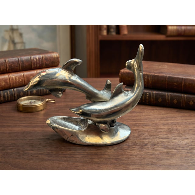 Nautical Handmade Brass Dolphin Desk Sculpture For Sale - Image 3 of 9