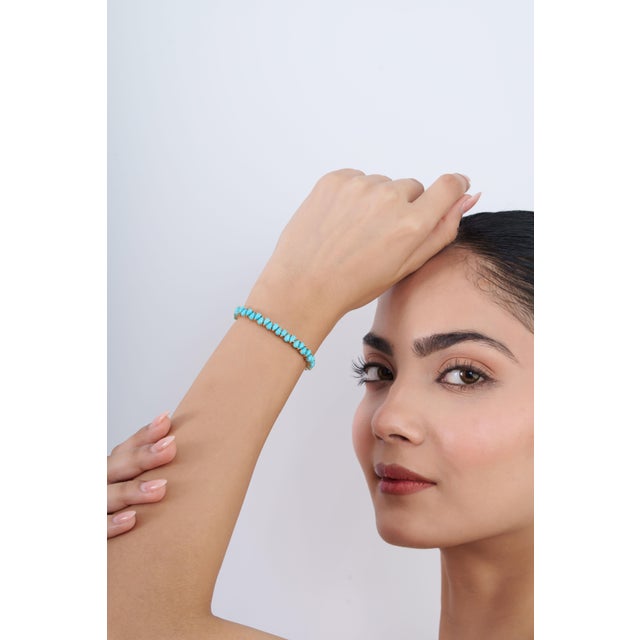 Not Yet Made - Made To Order 14k Yellow Gold 12.55 Ct Pear-Cut Cabochon Turquoise Tennis Bracelet, 7 Inches For Sale - Image 5 of 17