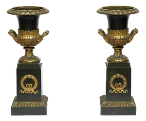 Antique Charles X Chests / Vases in Gilt Bronze and Patinated Bronze, France, Early 19th Century, Set of 2