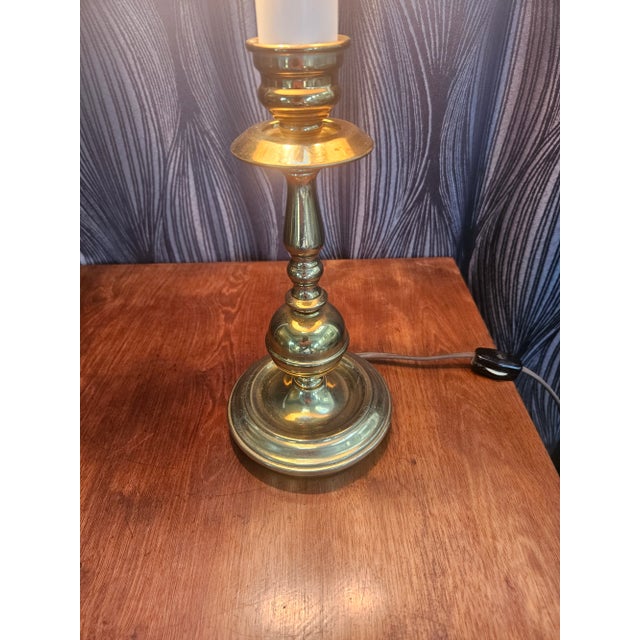High Quality Brass Candlestick Style Table Lamp with Shade by New Brunswick Shade Co. Classic matte black shade. Overall...