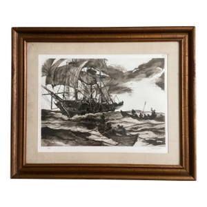 Vintage Etching “ Boats Away “ by Jack Coughlin With Certificate of Authenticity Circa 1977