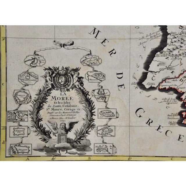 This large original hand-colored copperplate engraved map of southern Greece and the Pelopponese Peninsula entitled "La...