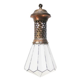French Art Deco Opaline Glass and Brass Pendant Lamp, 1920s For Sale