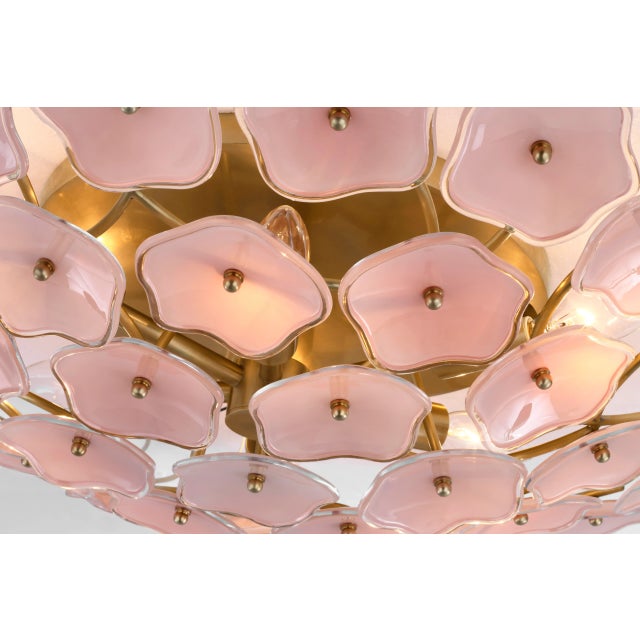 Transitional Kate Spade New York for Visual Comfort Signature Leighton Large Flush Mount in Soft Brass with Blush Tinted Glass For Sale - Image 3 of 4