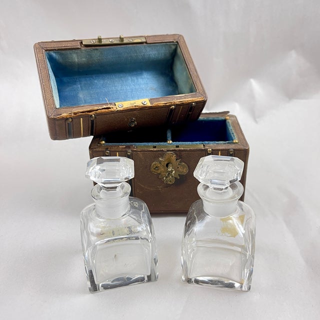 Brown Grand Tour Leather Cased Crystal Scent Bottle Set For Sale - Image 8 of 12