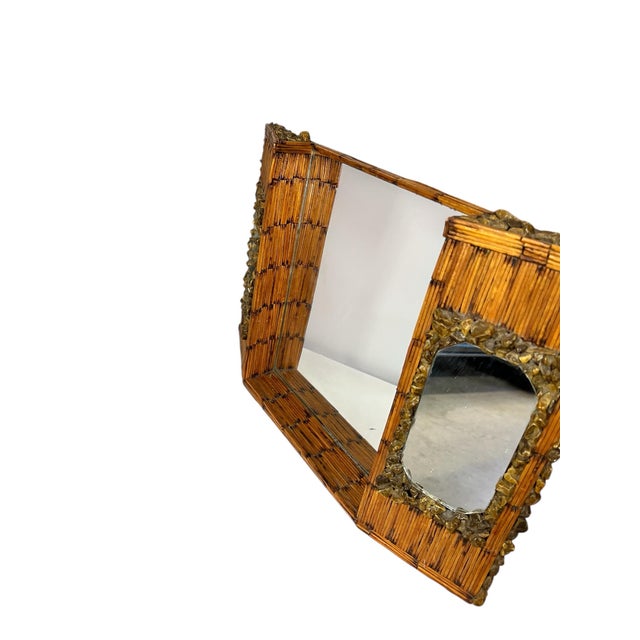 Early 20th Century One of a Kind Handmade Folk Tramp Art Matchsticks and Stones Dresser, Mantle Top Triple Mirror For Sale - Image 5 of 8