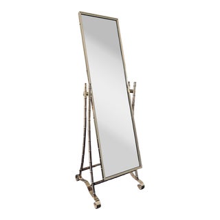 Faux Bamboo Brass Cheval Floor Mirror For Sale