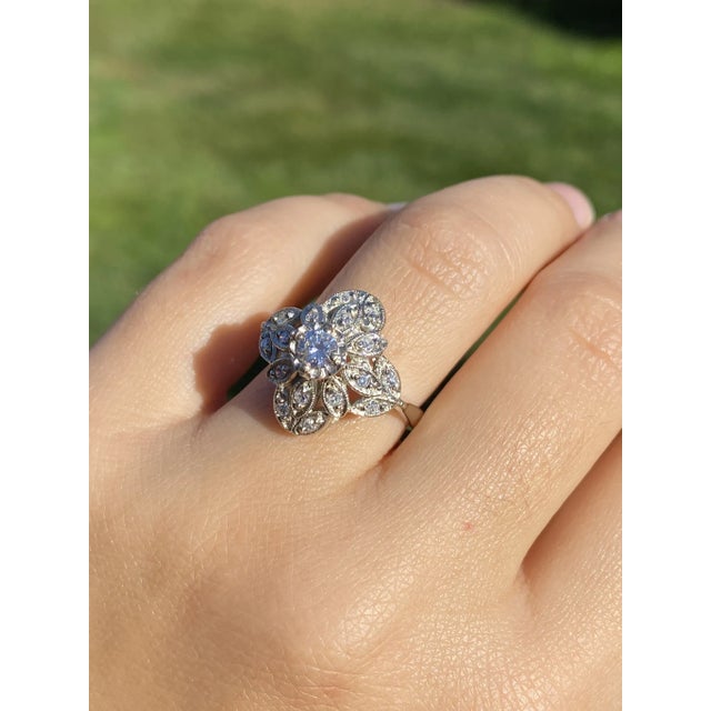 The Crimson Ridge: Ladies Antique 14K White Gold Diamond Princess Ring For Sale - Image 10 of 10