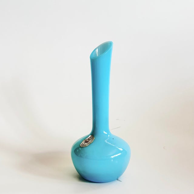 Cristalleries De Sevres French Blue Opaline Glass Bud Vase, Sevres Cristallerie, France (With Label ) For Sale - Image 4 of 9