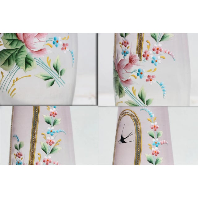 1920s 1920s Art Deco German Bavaria Hand Painted Glass Vase Depicting Swallows Birds and Flowers For Sale - Image 5 of 13