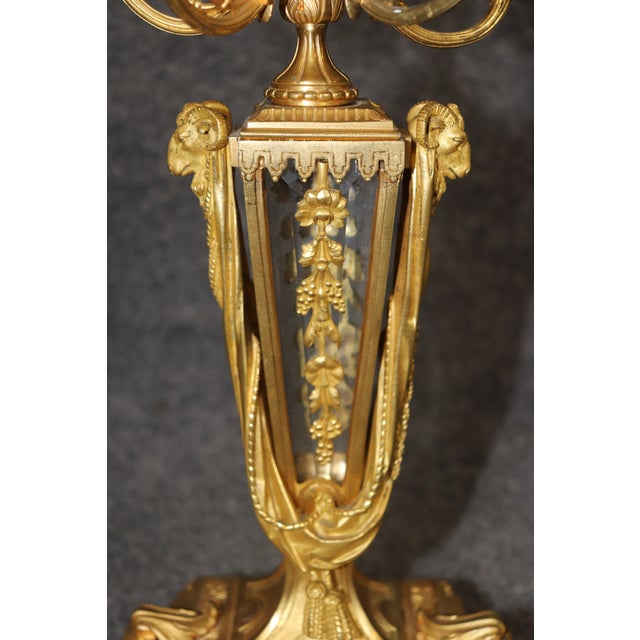 1920s Fine Crystal Paneled Solid Bronze Pair of French Louis XVI Style Candelabras For Sale - Image 5 of 10