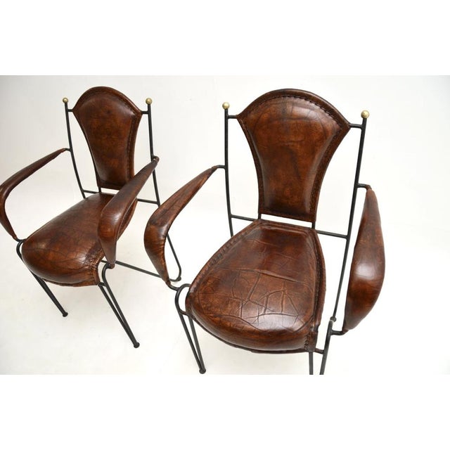 Vintage French Iron and Leather Armchairs, 1960s, Set of 2 For Sale - Image 9 of 13