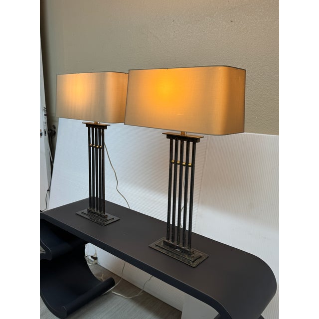 Late 20th Century Tanner Kenzie Sculpted Iron Craftsman Table Lamps, Pair For Sale In San Francisco - Image 6 of 12