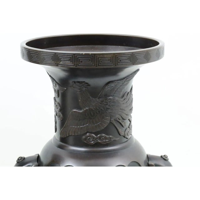 Late 19th Century Large Meiji Japanese Patinated Bronze Vases - A Pair For Sale - Image 5 of 7