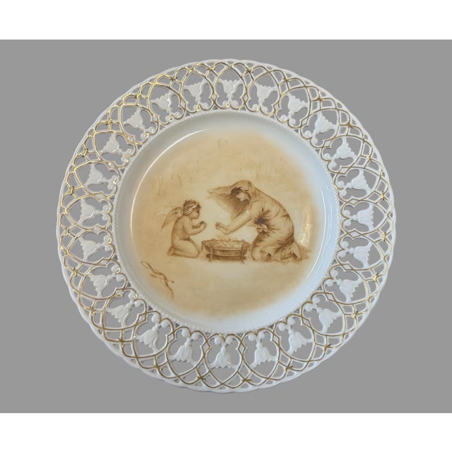 Victorian Antique Victorian Porcelain Reticulated 12” Scenic Decorated Charger Plate For Sale - Image 3 of 4