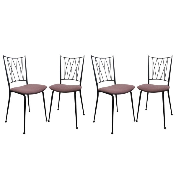 French Black Lacquered Chairs, 1950s, Set of 4 For Sale